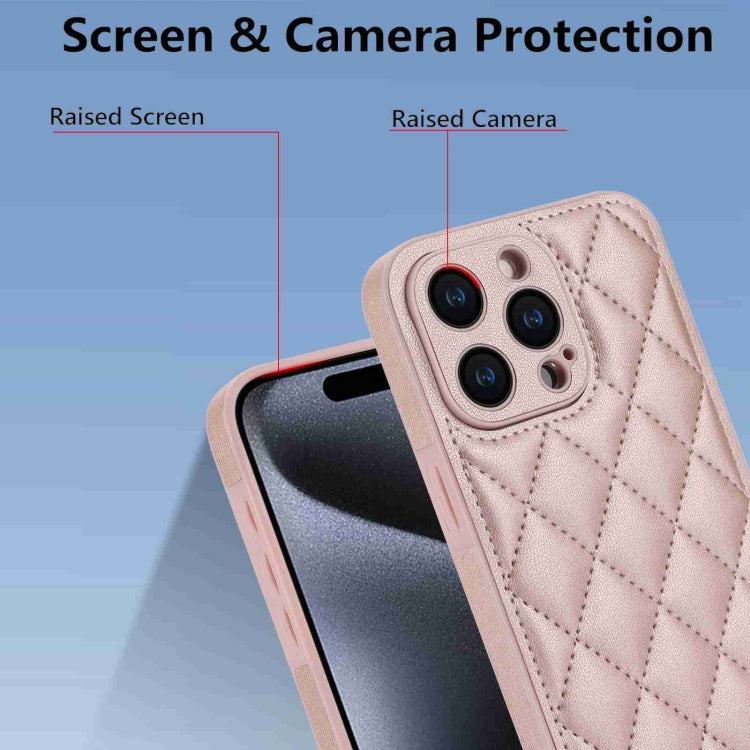 For iPhone 15 Pro Max Rhombic Texture Phone Case with Dual Lanyard(Rose Gold) - HoMEdemic™ 