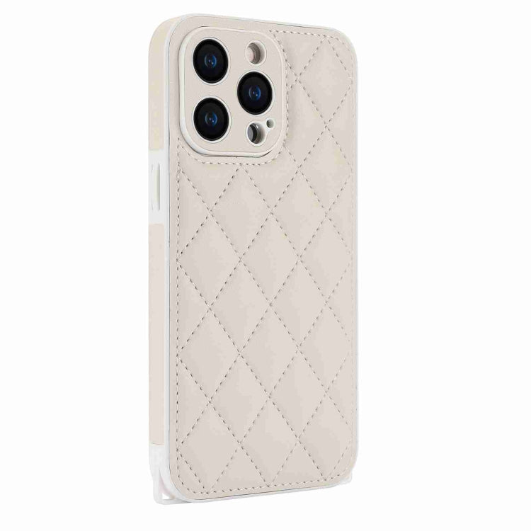 For iPhone 15 Pro Max Rhombic Texture Phone Case with Dual Lanyard(White) - HoMEdemic™ 