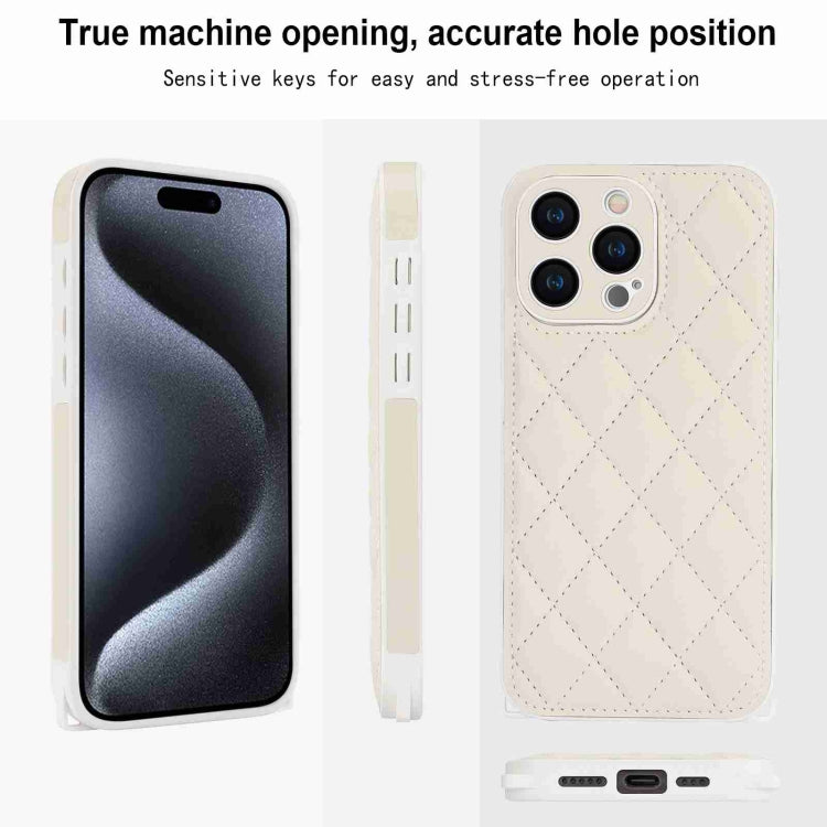 For iPhone 15 Pro Max Rhombic Texture Phone Case with Dual Lanyard(White) - HoMEdemic™ 