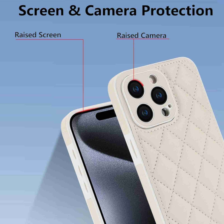 For iPhone 15 Pro Max Rhombic Texture Phone Case with Dual Lanyard(White) - HoMEdemic™ 