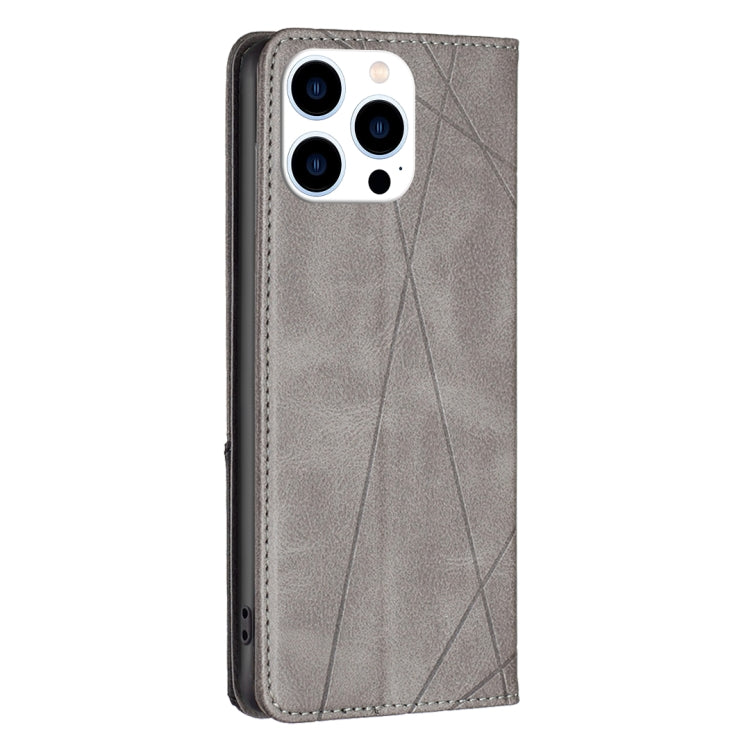 For iPhone 15 Pro Max Rhombus Texture Magnetic Leather Phone Case(Grey) - HoMEdemic™ 