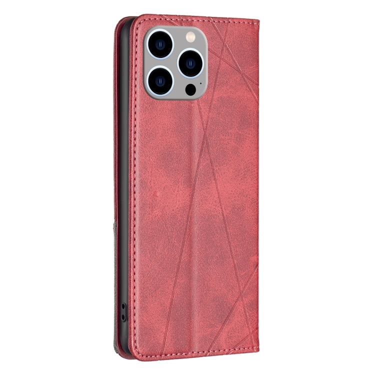 For iPhone 15 Pro Max Rhombus Texture Magnetic Leather Phone Case(Red) - HoMEdemic™ 