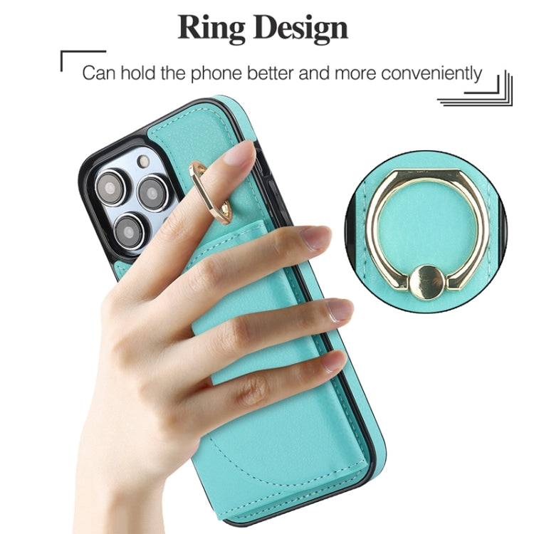 For iPhone 15 Pro Max Ring Holder Card Bag Skin Feel Phone Case(Green) - HoMEdemic™ 