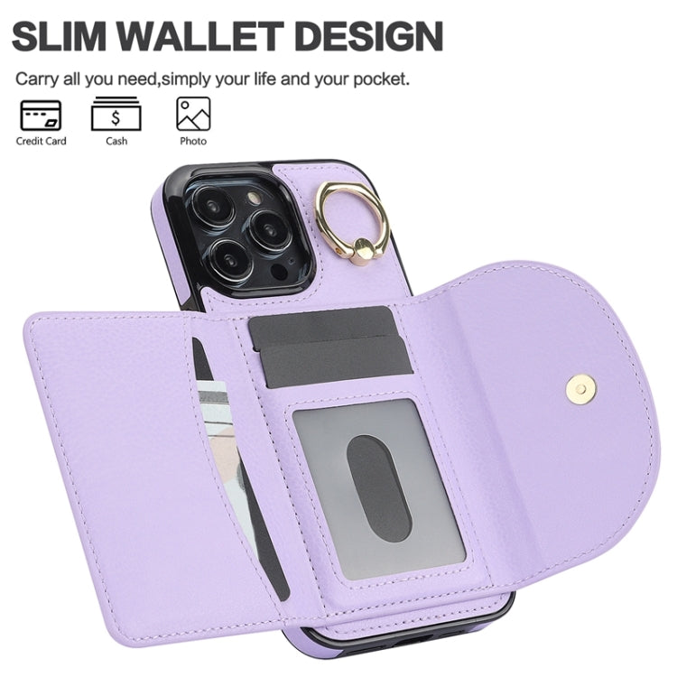 For iPhone 15 Pro Max Ring Holder Card Bag Skin Feel Phone Case(Purple) - HoMEdemic™ 