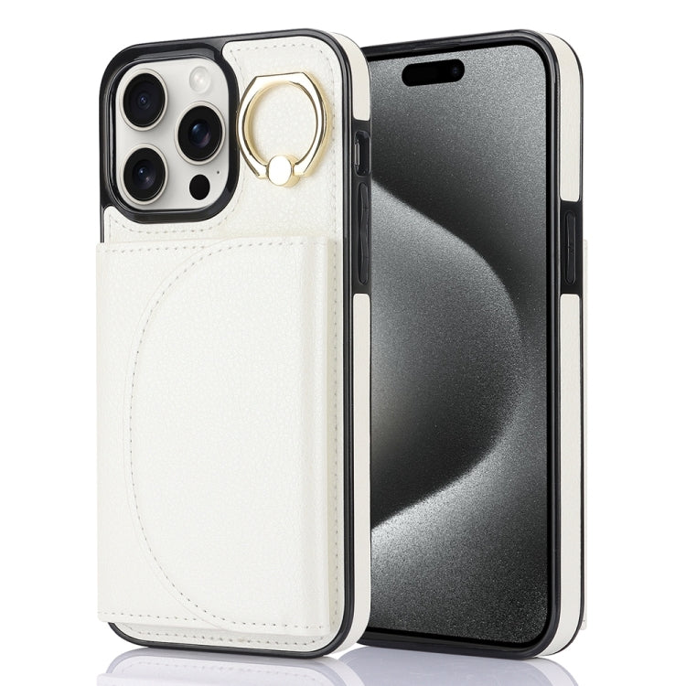 For iPhone 15 Pro Max Ring Holder Card Bag Skin Feel Phone Case(White) - HoMEdemic™ 