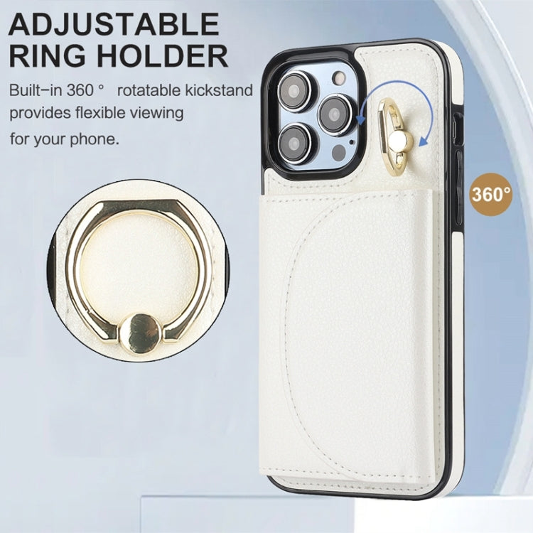 For iPhone 15 Pro Max Ring Holder Card Bag Skin Feel Phone Case(White) - HoMEdemic™ 