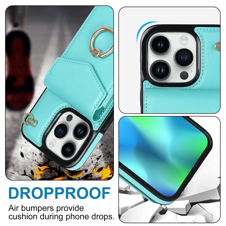 For iPhone 15 Pro Max Ring Holder RFID Card Slot Phone Case(Mint Green) - HoMEdemic™ 