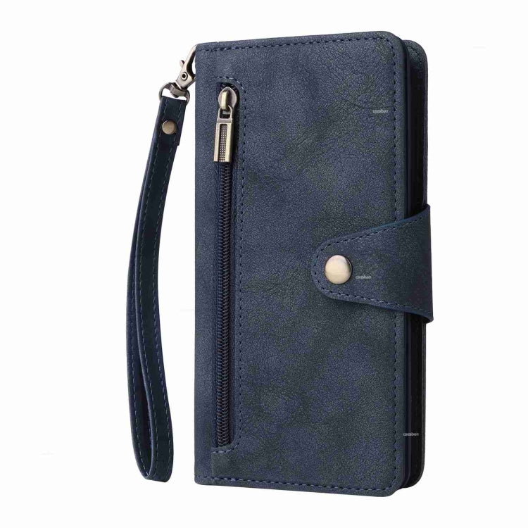 For iPhone 15 Pro Max Rivet Buckle 9 Cards Three Fold Leather Phone Case(Blue) - HoMEdemic™ 