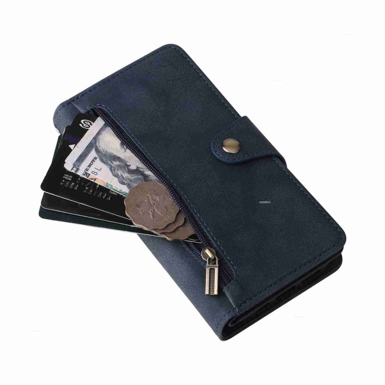 For iPhone 15 Pro Max Rivet Buckle 9 Cards Three Fold Leather Phone Case(Blue) - HoMEdemic™ 
