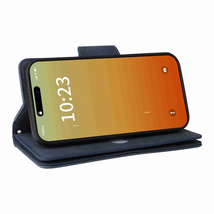 For iPhone 15 Pro Max Rivet Buckle 9 Cards Three Fold Leather Phone Case(Blue) - HoMEdemic™ 