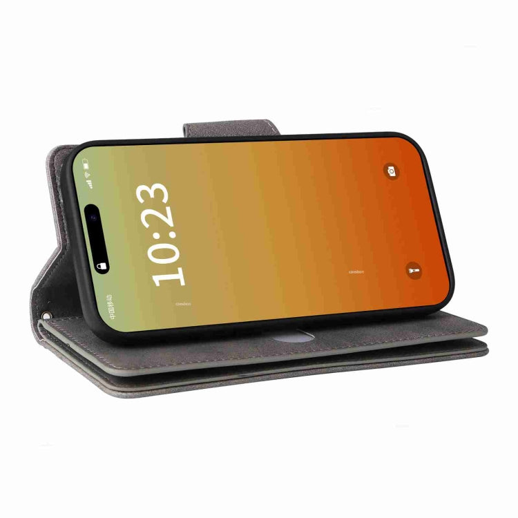 For iPhone 15 Pro Max Rivet Buckle 9 Cards Three Fold Leather Phone Case(Grey) - HoMEdemic™ 