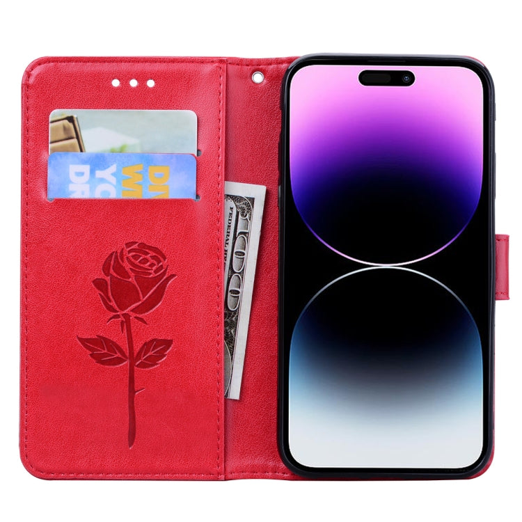 For iPhone 15 Pro Max Rose Embossed Flip PU Leather Phone Case(Red) - HoMEdemic™ 