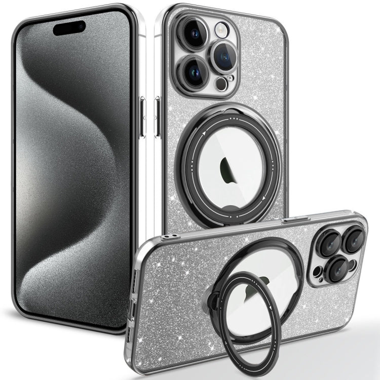 For iPhone 15 Pro Max Rotation MagSafe Holder Gradient Glitter TPU Phone Case(Black) - HoMEdemic™ 