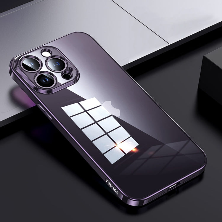 For iPhone 15 Pro Max SULADA Shine Through Series Plating TPU Transparent Phone Case(Dark Purple) - HoMEdemic™ 
