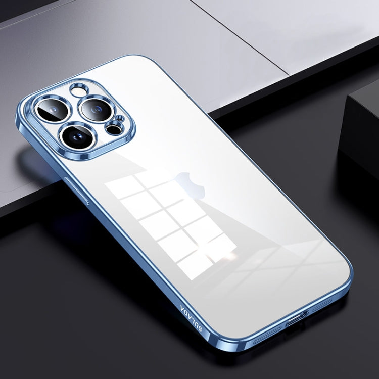 For iPhone 15 Pro Max SULADA Shine Through Series Plating TPU Transparent Phone Case(Sierra Blue) - HoMEdemic™ 
