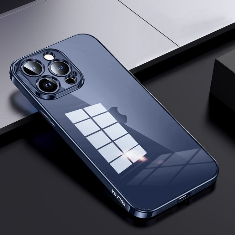 For iPhone 15 Pro Max SULADA Shine Through Series Plating TPU Transparent Phone Case(Titanium Blue) - HoMEdemic™ 