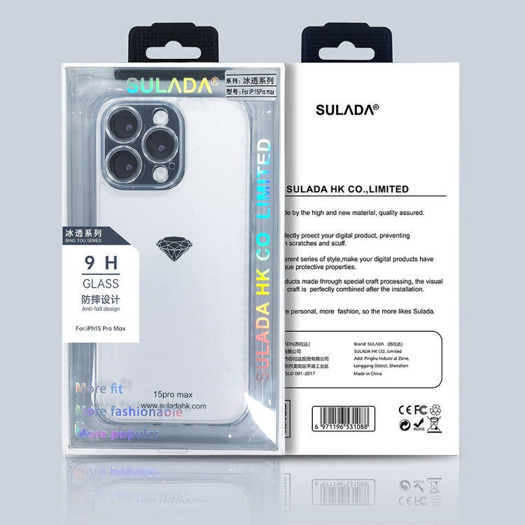 For iPhone 15 Pro Max SULADA TPU Frame + Tempered Glass Transparent Phone Case(Blue) - HoMEdemic™ 