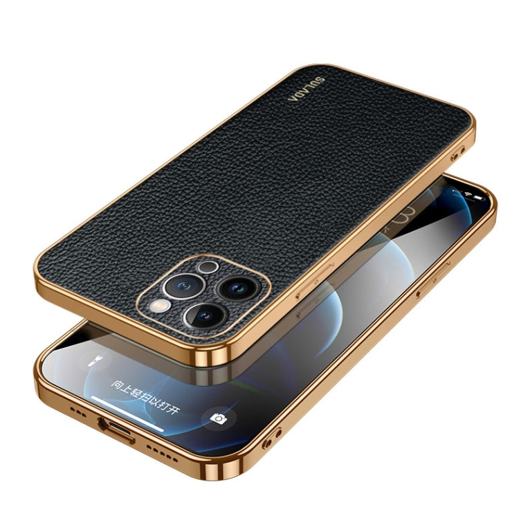For iPhone 15 Pro Max SULADA TPU + Litchi Texture Leather Phone Case(Black) - HoMEdemic™ 