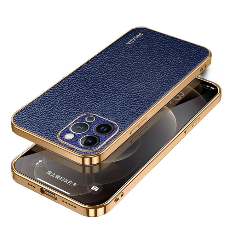 For iPhone 15 Pro Max SULADA TPU + Litchi Texture Leather Phone Case(Blue) - HoMEdemic™ 