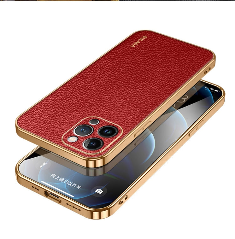 For iPhone 15 Pro Max SULADA TPU + Litchi Texture Leather Phone Case(Red) - HoMEdemic™ 