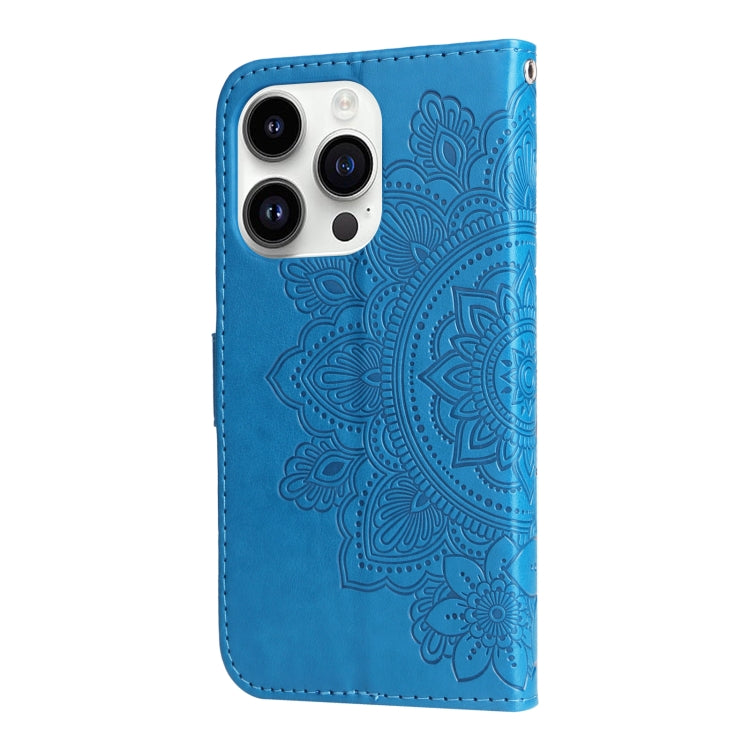 For iPhone 15 Pro Max Seven-petal Flowers Embossing Leather Phone Case(Blue) - HoMEdemic™ 