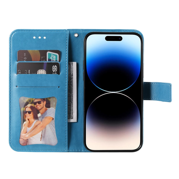 For iPhone 15 Pro Max Seven-petal Flowers Embossing Leather Phone Case(Blue) - HoMEdemic™ 