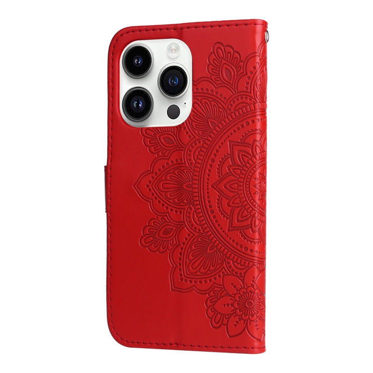 For iPhone 15 Pro Max Seven-petal Flowers Embossing Leather Phone Case(Red) - HoMEdemic™ 