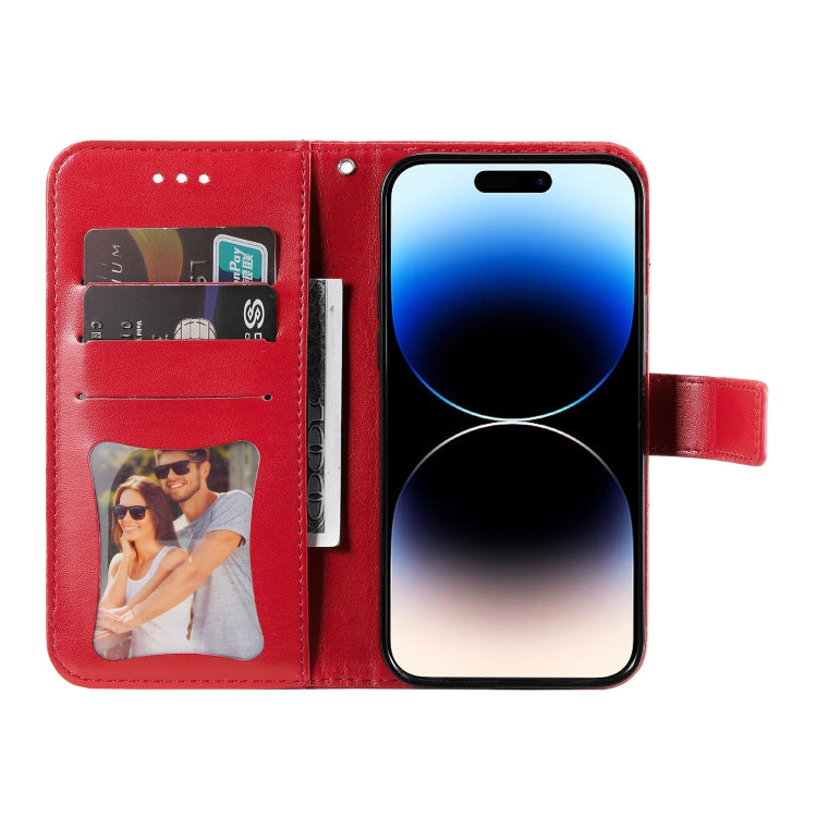 For iPhone 15 Pro Max Seven-petal Flowers Embossing Leather Phone Case(Red) - HoMEdemic™ 