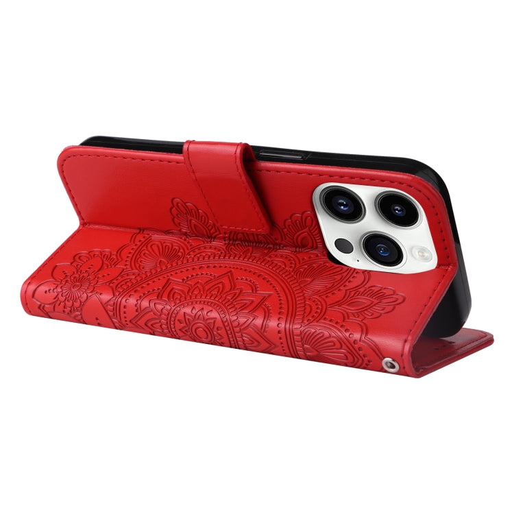 For iPhone 15 Pro Max Seven-petal Flowers Embossing Leather Phone Case(Red) - HoMEdemic™ 