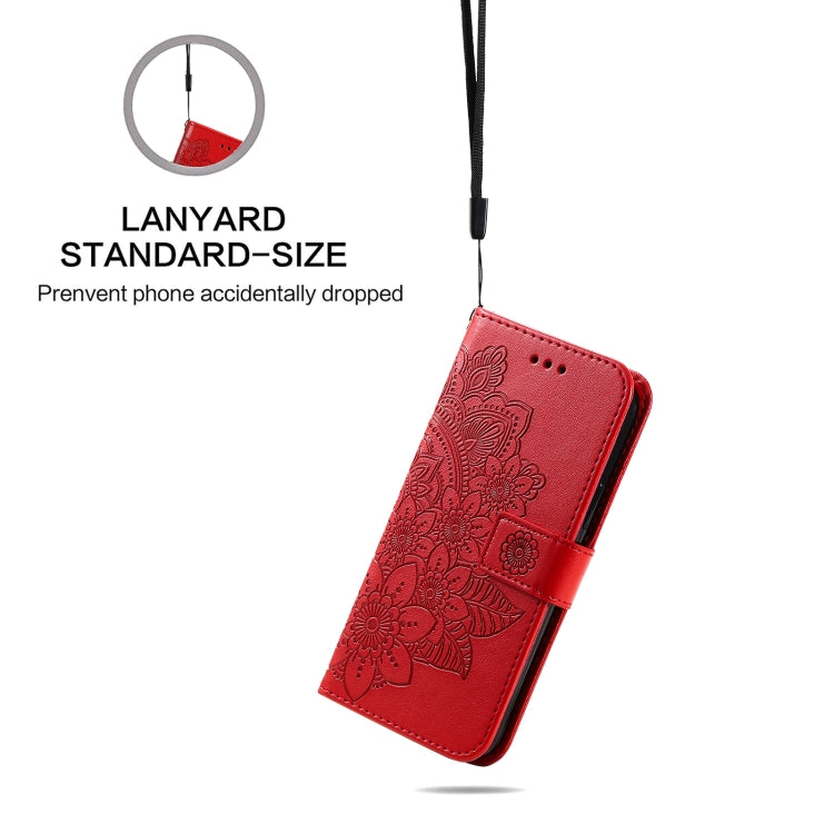 For iPhone 15 Pro Max Seven-petal Flowers Embossing Leather Phone Case(Red) - HoMEdemic™ 