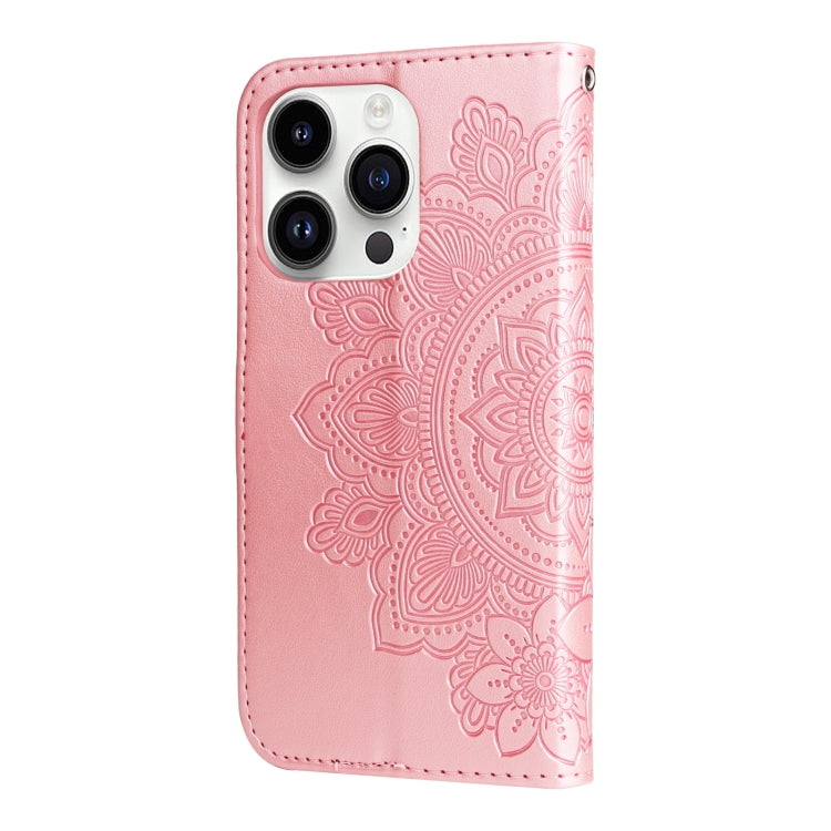 For iPhone 15 Pro Max Seven-petal Flowers Embossing Leather Phone Case(Rose Gold) - HoMEdemic™ 