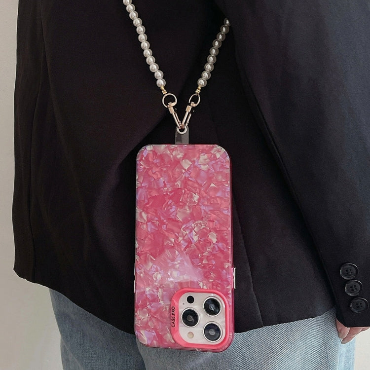 For iPhone 15 Pro Max Shell Texture Crossbody Pearl Chain TPU Hybrid Acrylic Phone Case(Rose Red) - HoMEdemic™ 