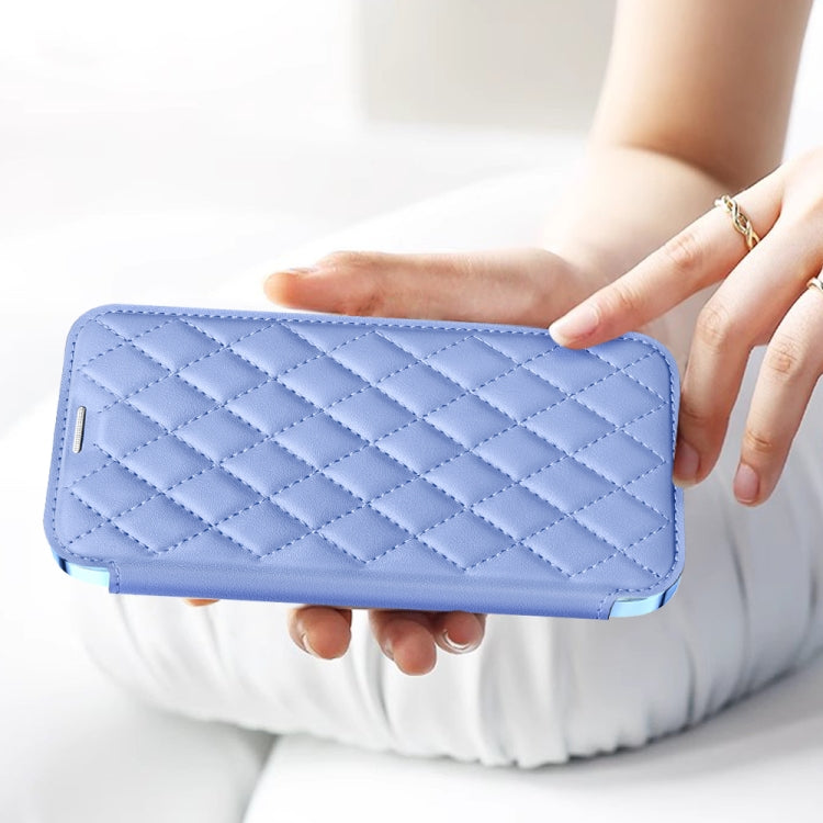 For iPhone 15 Pro Max Shield Magsafe RFID Anti-theft Rhombus Leather Phone Case(Blue) - HoMEdemic™ 