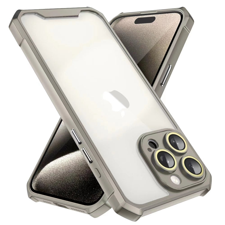 For iPhone 15 Pro Max Shockproof Acrylic Phone Case with Lens Glass Film(Grey) - HoMEdemic™ 