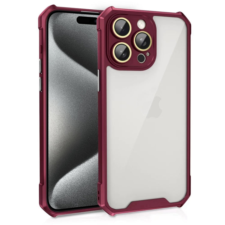 For iPhone 15 Pro Max Shockproof Acrylic Phone Case with Lens Glass Film(Wine Red) - HoMEdemic™ 