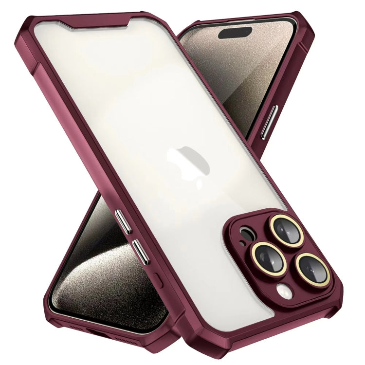 For iPhone 15 Pro Max Shockproof Acrylic Phone Case with Lens Glass Film(Wine Red) - HoMEdemic™ 