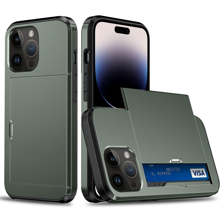 For iPhone 15 Pro Max Shockproof Armor Phone Case with Slide Card Slot(Army Green) - HoMEdemic™ 