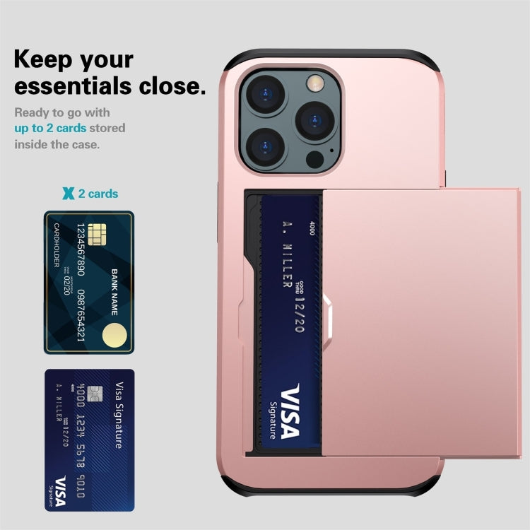 For iPhone 15 Pro Max Shockproof Armor Phone Case with Slide Card Slot(Rose Gold) - HoMEdemic™ 
