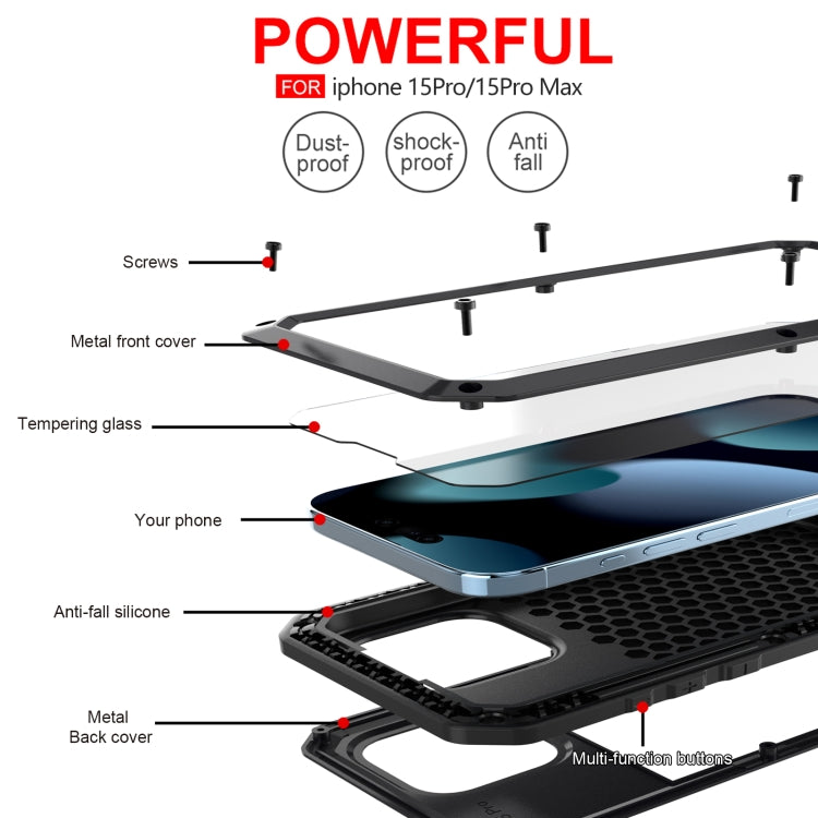 For iPhone 15 Pro Max Shockproof Life Waterproof Dust-proof Metal + Silicone Phone Case(Black) - HoMEdemic™ 
