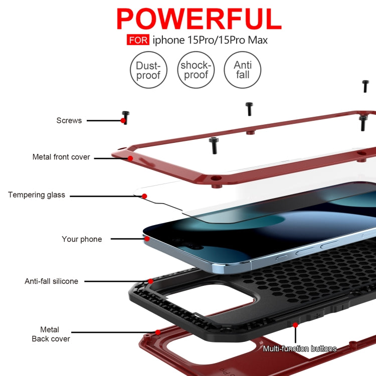 For iPhone 15 Pro Max Shockproof Life Waterproof Dust-proof Metal + Silicone Phone Case(Red) - HoMEdemic™ 