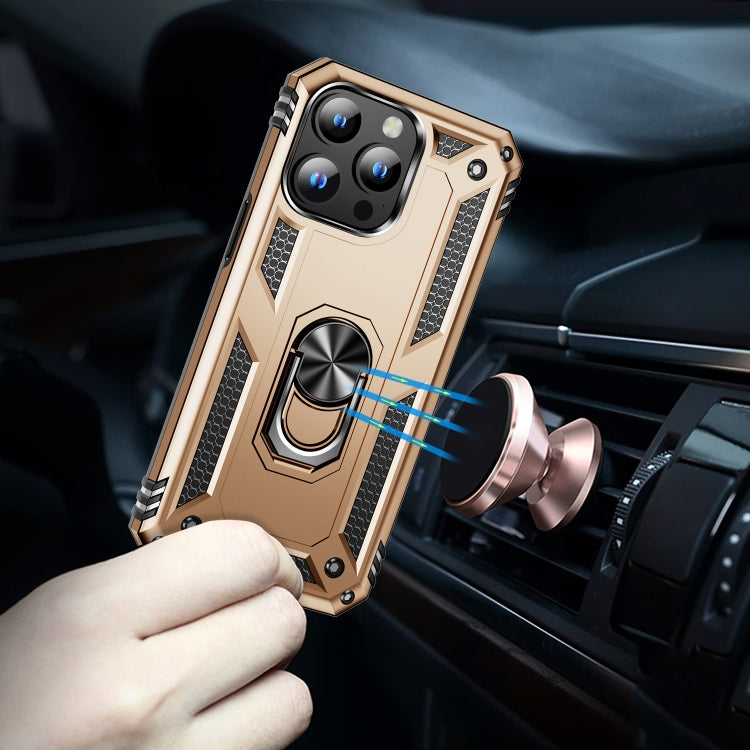 For iPhone 15 Pro Max Shockproof TPU + PC Phone Case with Holder(Gold) - HoMEdemic™ 
