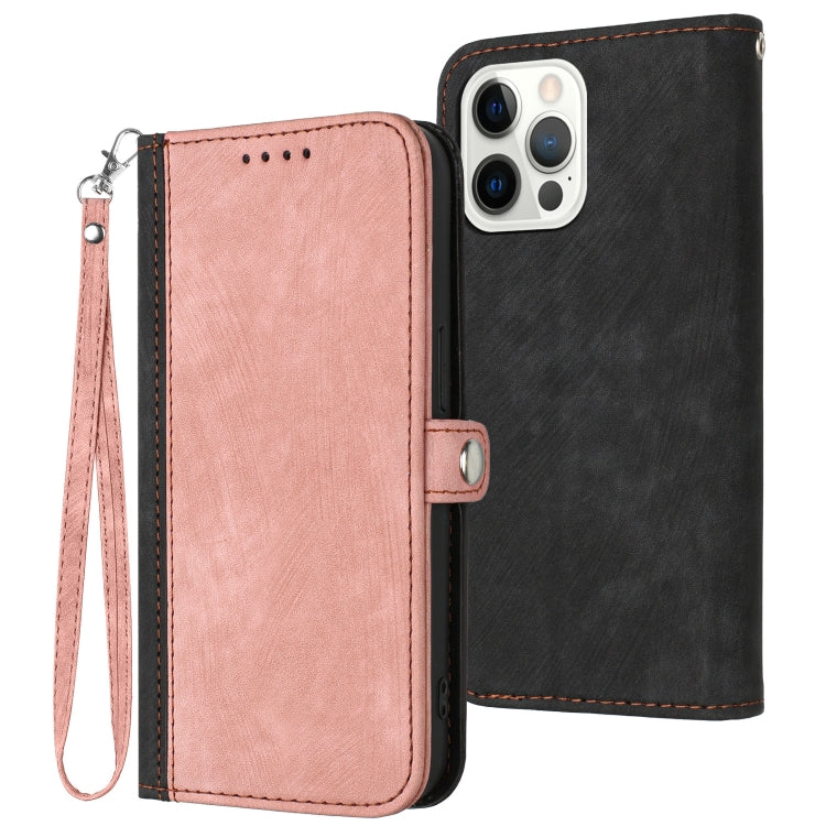 For iPhone 15 Pro Max Side Buckle Double Fold Hand Strap Leather Phone Case(Pink) - HoMEdemic™ 