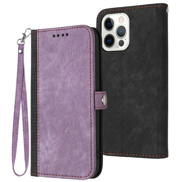 For iPhone 15 Pro Max Side Buckle Double Fold Hand Strap Leather Phone Case(Purple) - HoMEdemic™ 