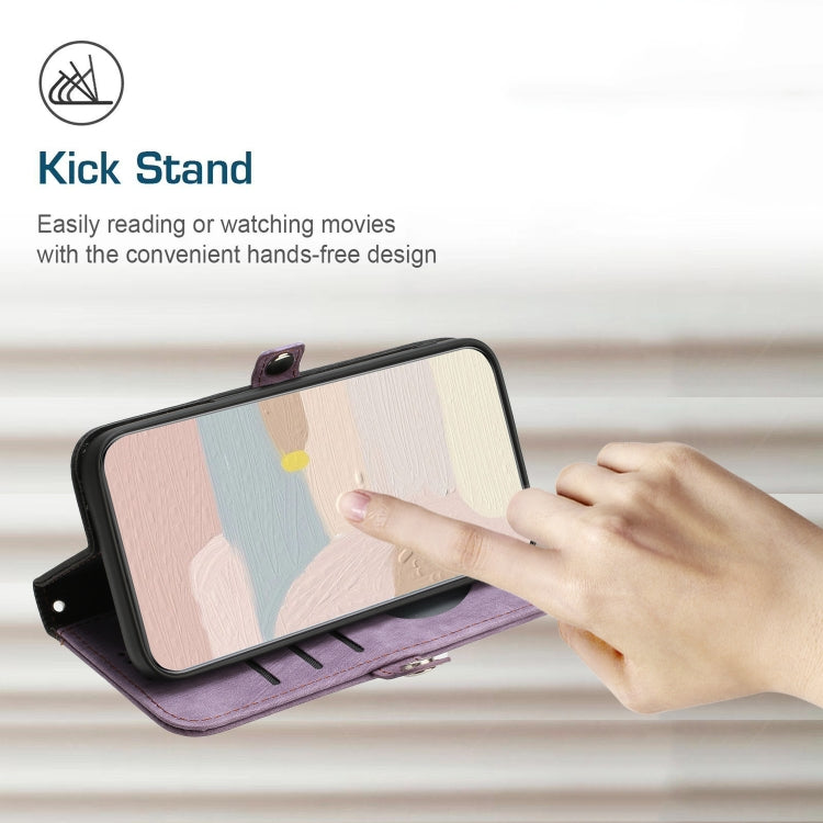 For iPhone 15 Pro Max Side Buckle Double Fold Hand Strap Leather Phone Case(Purple) - HoMEdemic™ 