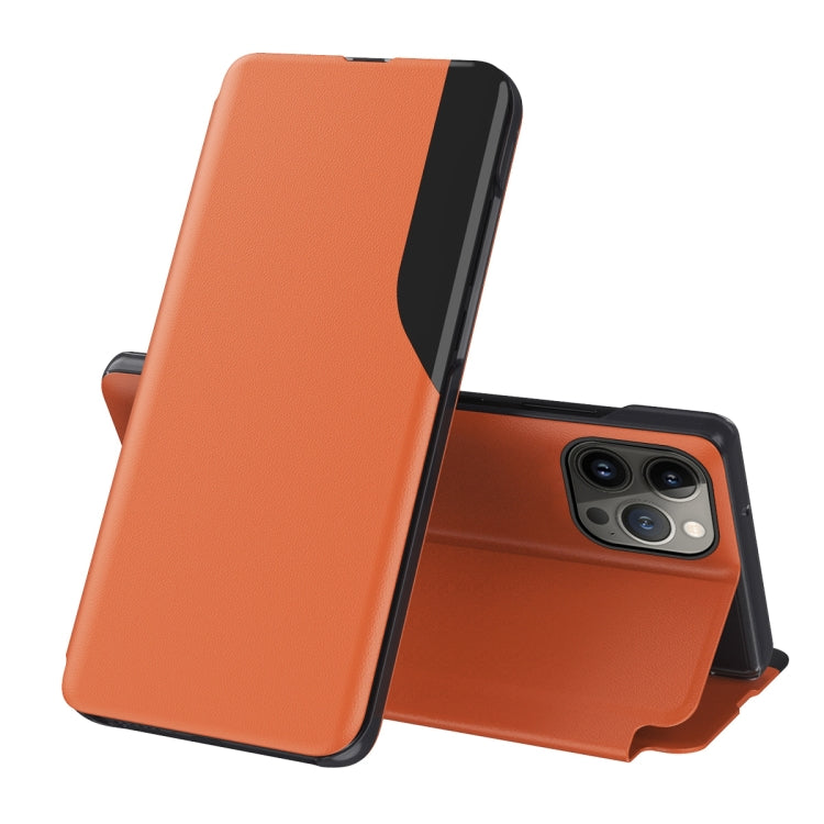 For iPhone 15 Pro Max Side Display Flip Leather Phone Case(Orange) - HoMEdemic™ 