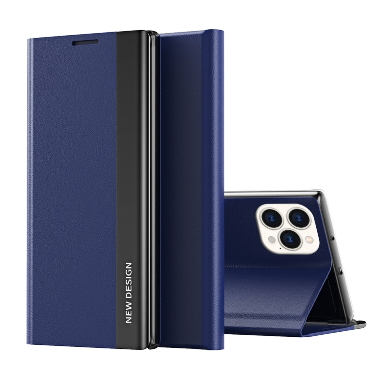 For iPhone 15 Pro Max Side Electroplated Adsorption Leather Phone Case(Dark Blue) - HoMEdemic™ 