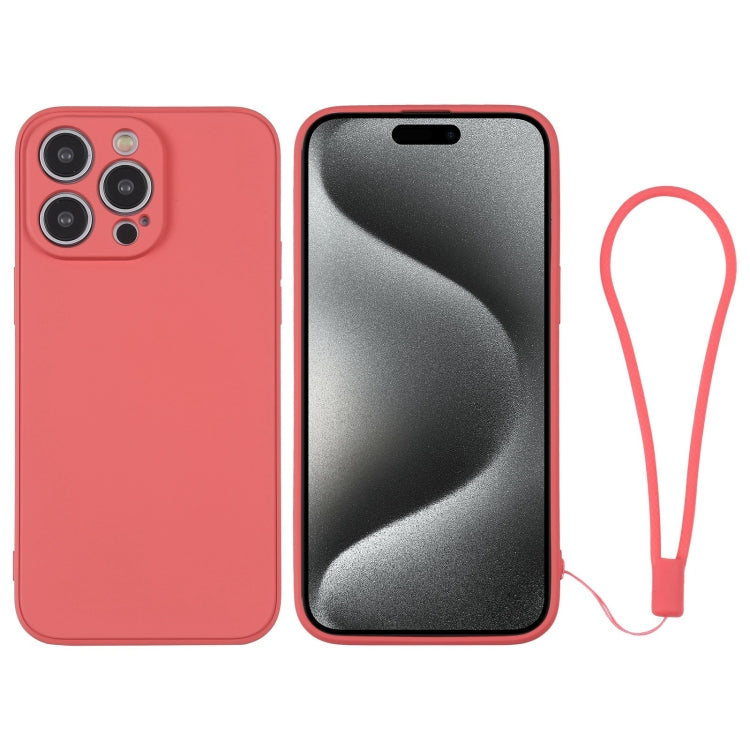 For iPhone 15 Pro Max Silicone Phone Case with Wrist Strap(Orange Red) - HoMEdemic™ 