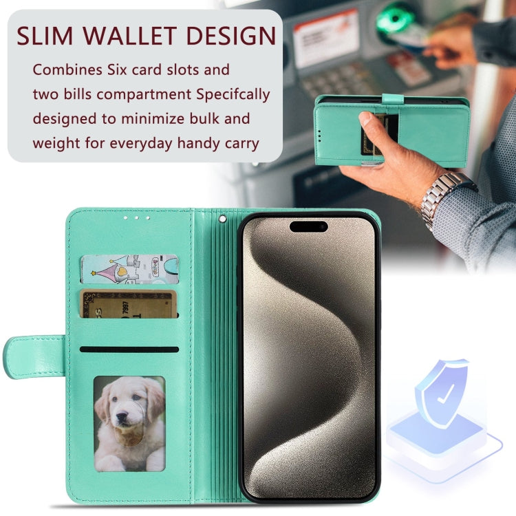 For iPhone 15 Pro Max Simple 6-Card Wallet Leather Phone Case(Green) - HoMEdemic™ 