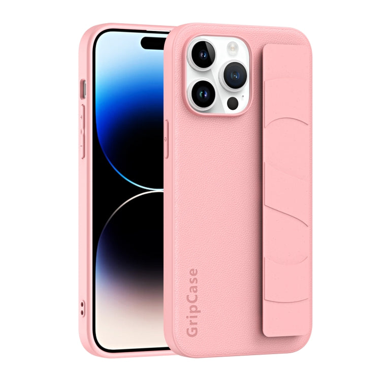 For iPhone 15 Pro Max Skin Elastic Wrist Grip Back Cover Phone Case(Pink) - HoMEdemic™ 