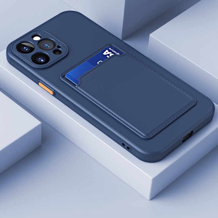 For iPhone 15 Pro Max Skin Feel Card Contrast Color Button TPU Phone Case(Dark Blue) - HoMEdemic™ 